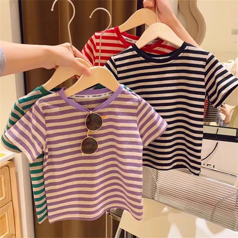 「2024」子供服★トップス★Tシャツ★ストライプ★韓国風子供服★4色★90-140CM