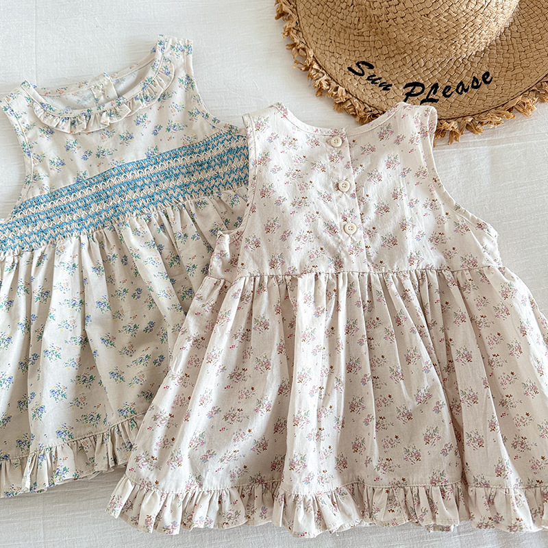 「2024」子供服★ワンピース★韓国風子供服★袖なし★花柄★2色★90-140CM