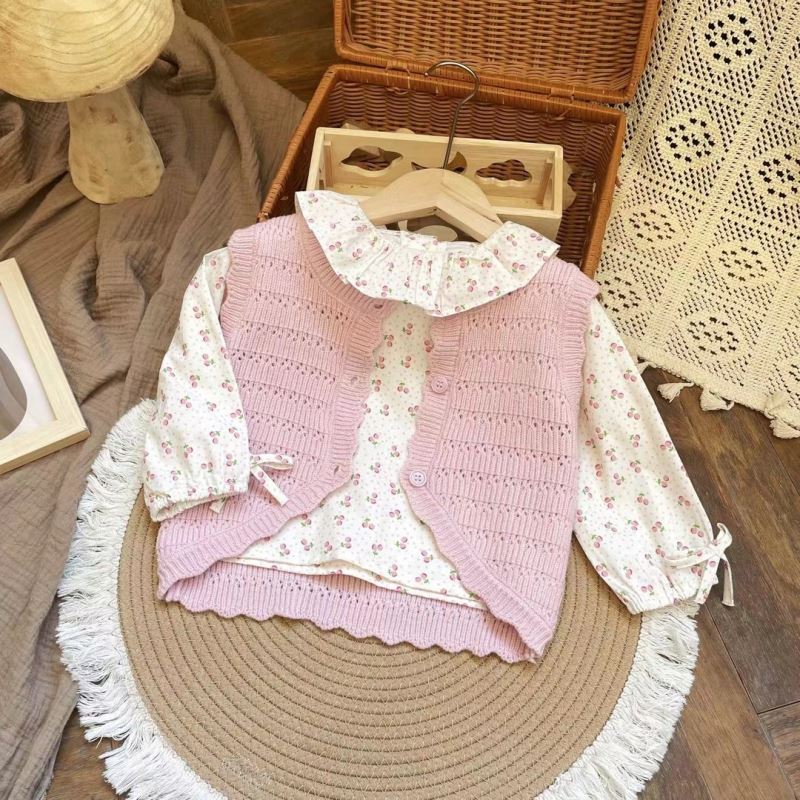 「2024」子供服★トップス★長袖シャツ+ニットベスト★韓国風子供服★80cm〜130cm