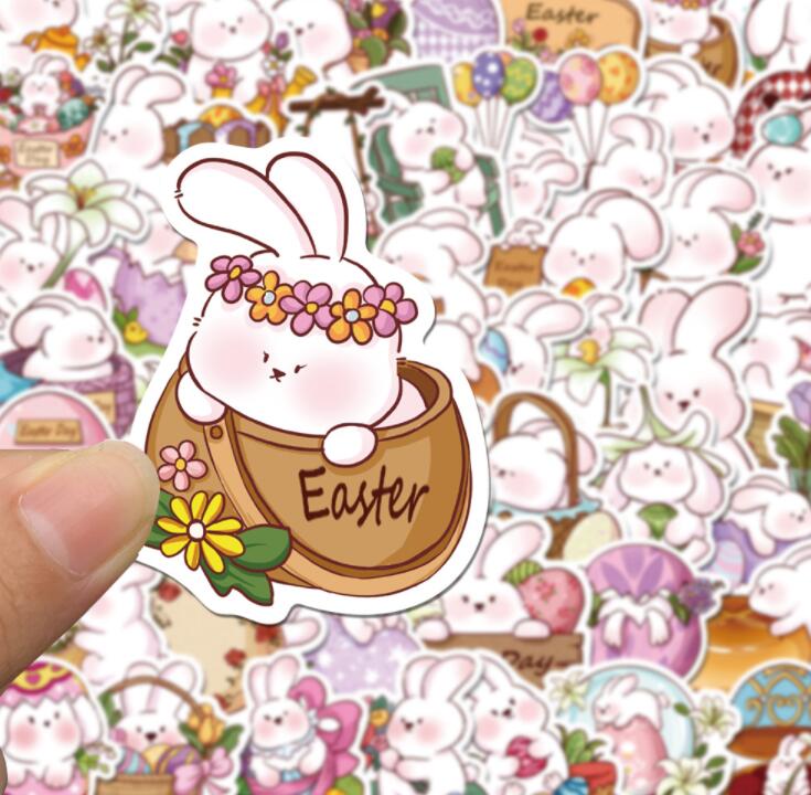 ★飾りシール★DIY粘着シール　イースターラビットステッカー★50枚入り