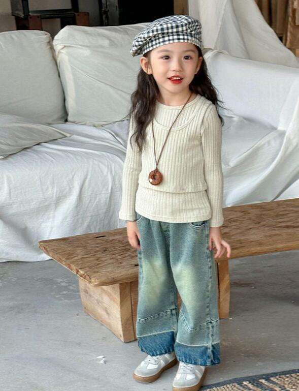 2024秋新入荷★子供服　重ね着トップス&デニムズボン分けて★90cm〜150cm
