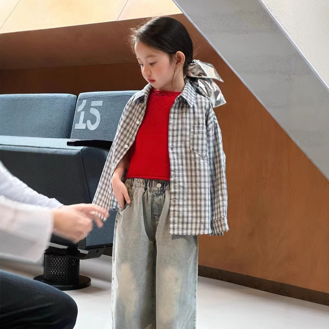 2025新作★子供服　ニットベスト&シャツ&デニムズボン★90cm〜140cm