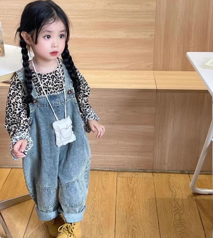 「2025」子供服★トップス★ヒョウ柄★サロペット★韓国風子供服★2色7#〜17#