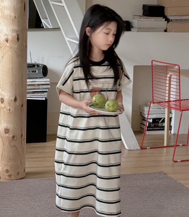 「2025」子供服★ワンピース★半袖★ストライプ★韓国風子供服★100cm〜160cm