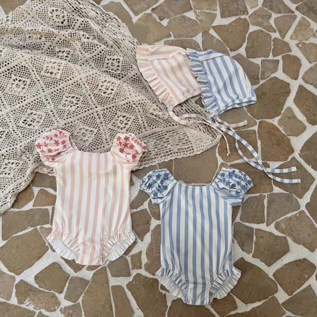 2025新品★子供服　水着+帽子★90〜140 2色