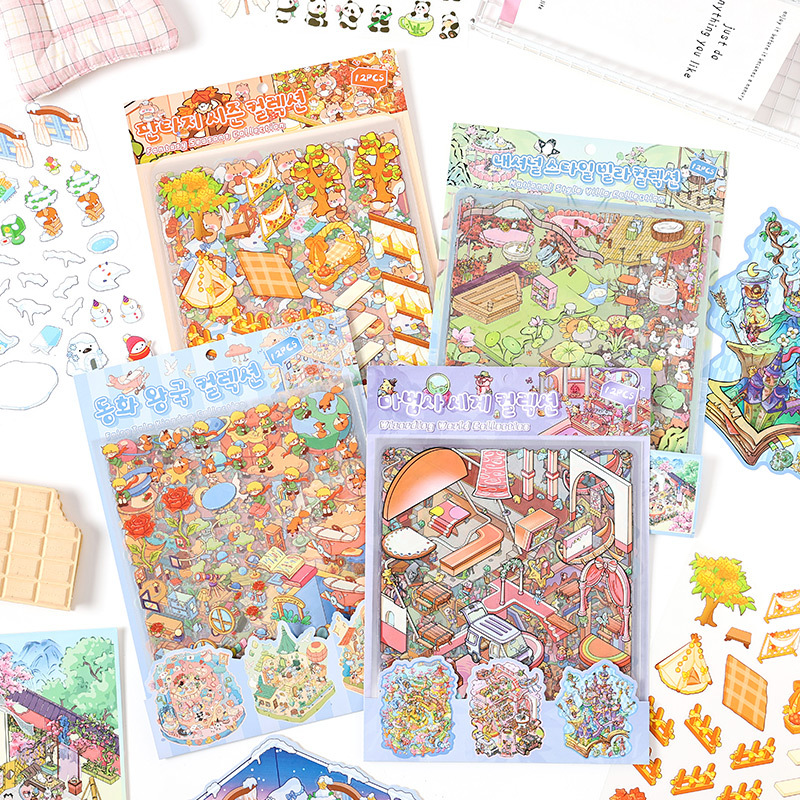 子供お褒めシール★手帳DIY材料包★防水ステッカー ★ミニチュア風景シール