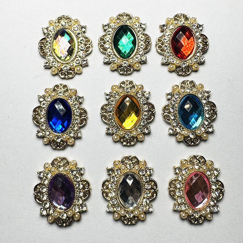 楕円形 DIY ラインストーンパーツ / 合金フラワーベース / アクセサリー素材 / シルバー飾り留め