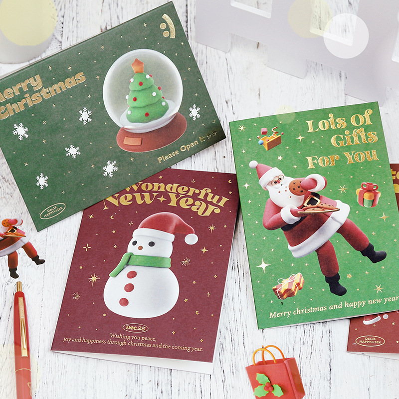 ラッピング 祝い 葉書 ポストカード クリスマス サンタ雪だるま文字 カード1枚+封筒1枚